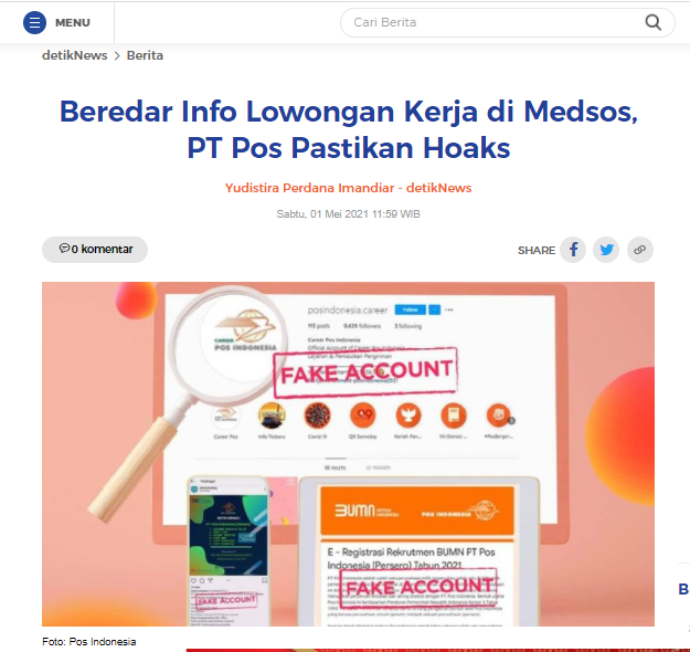 Turn Back Hoax: SALAH Akun Instagram Lowongan Kerja PT ...