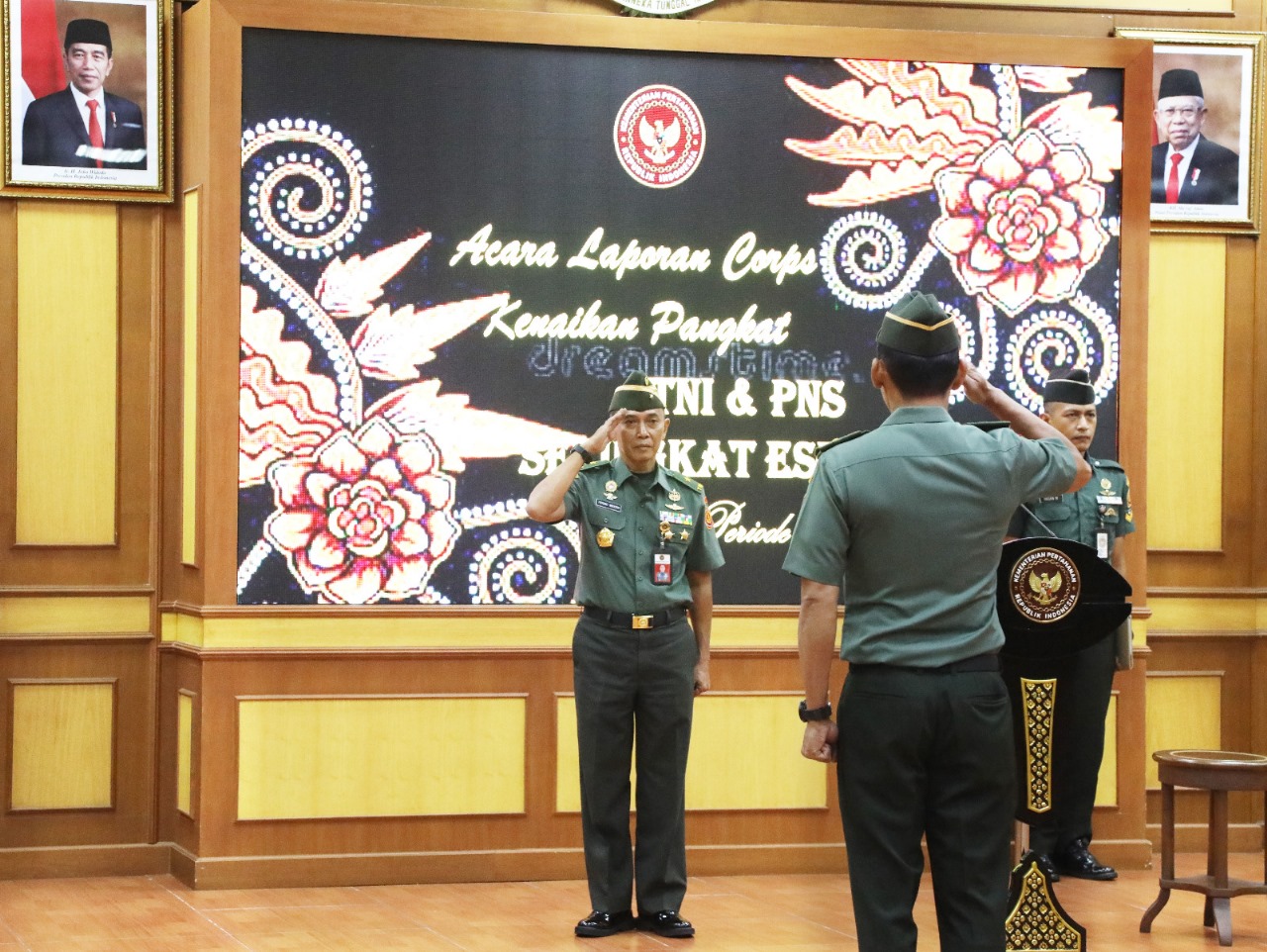 Karopeg Setjen Kemhan Pimpin Acara Pelaporan Korps Kenaikan Pangkat TNI dan PNS Setingkat Eselon III