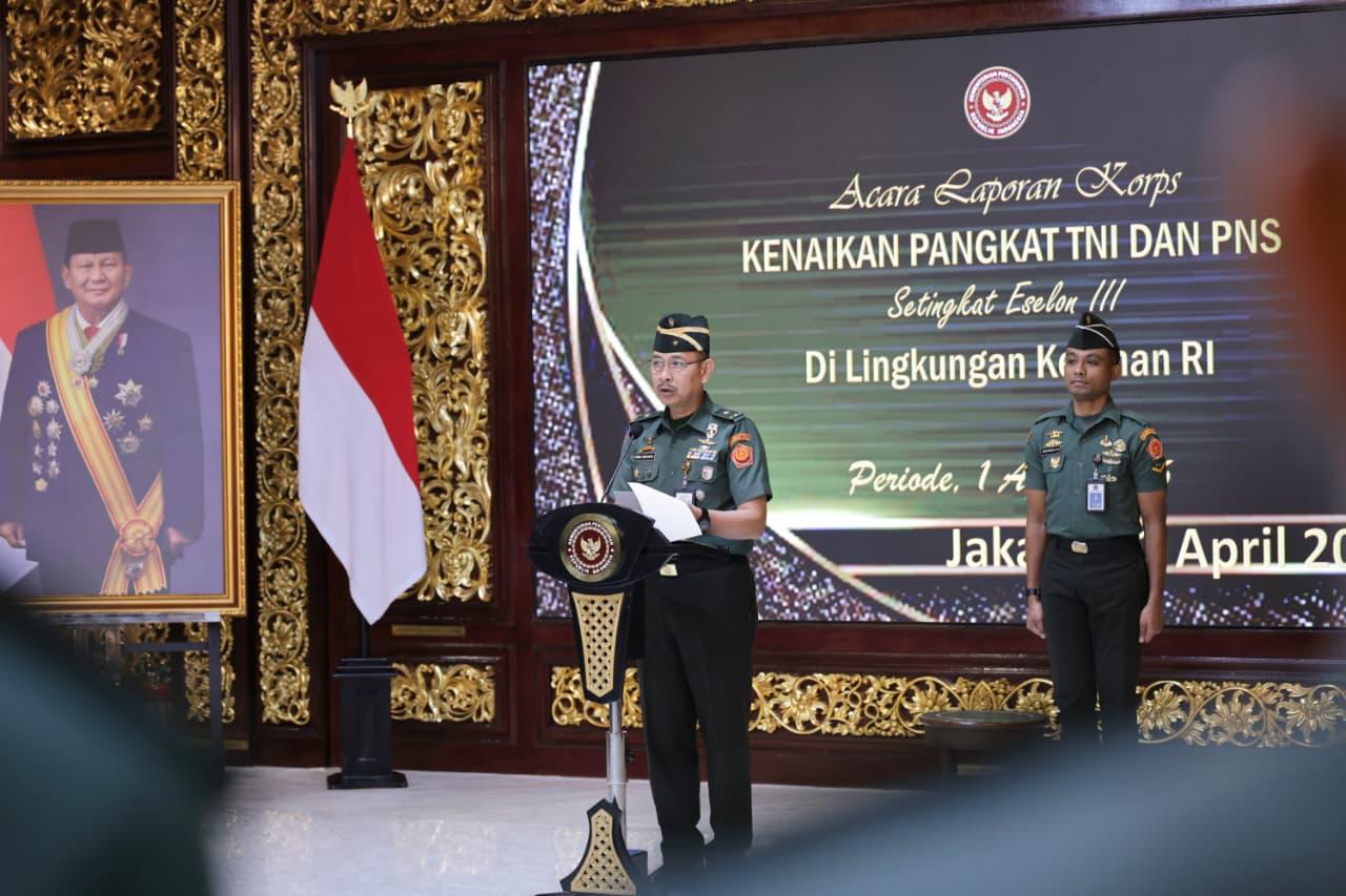 Karopeg Setjen Kemhan Pimpin Laporan Korps Kenaikan Pangkat TNI dan PNS Kemhan, Momentum Perkuat Profesionalisme dan Kepemimpinan