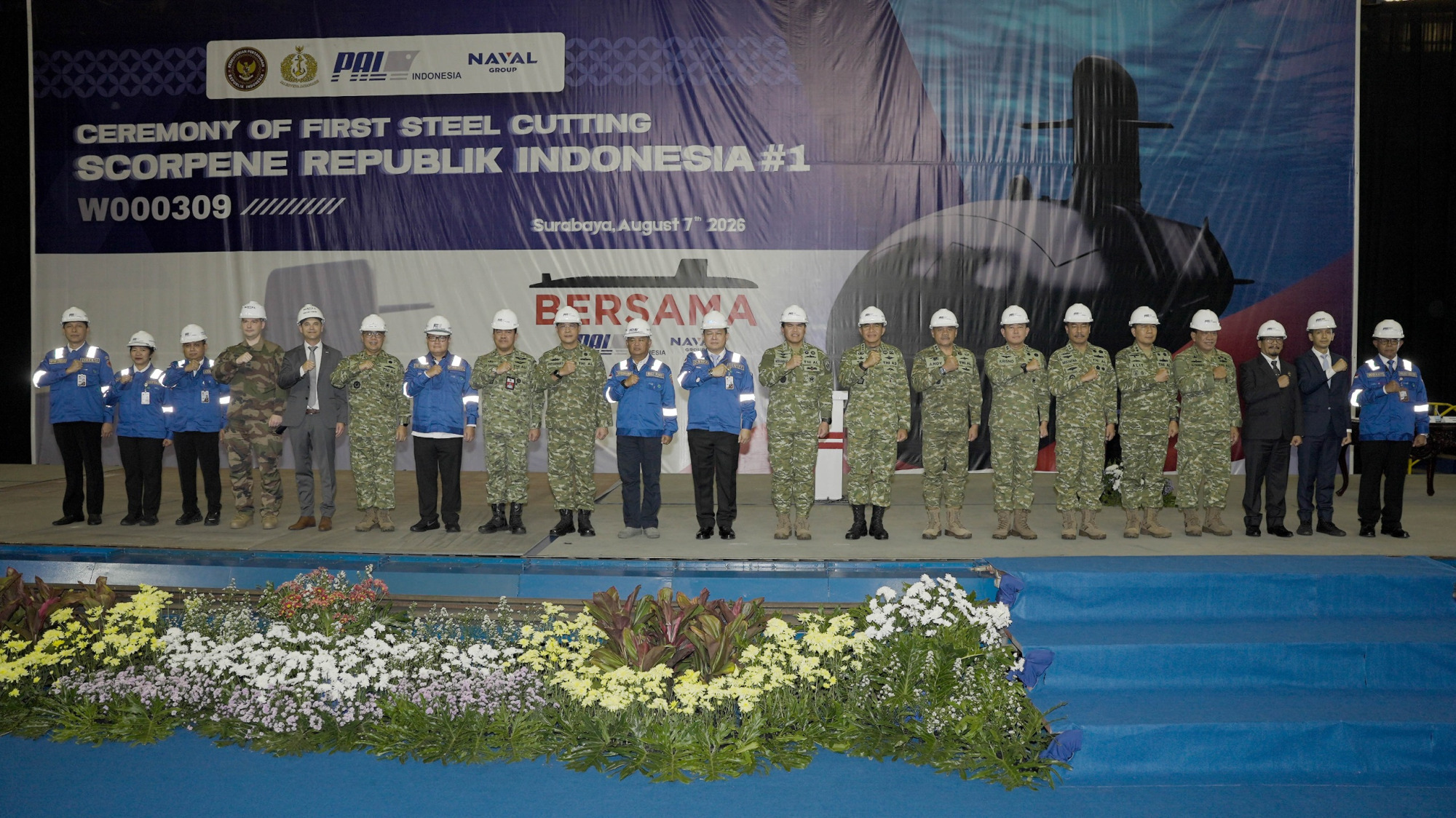 Sekjen Kemhan Hadiri Upacara First Steel Cutting Kapal Selam Scorpene Republik Indonesia